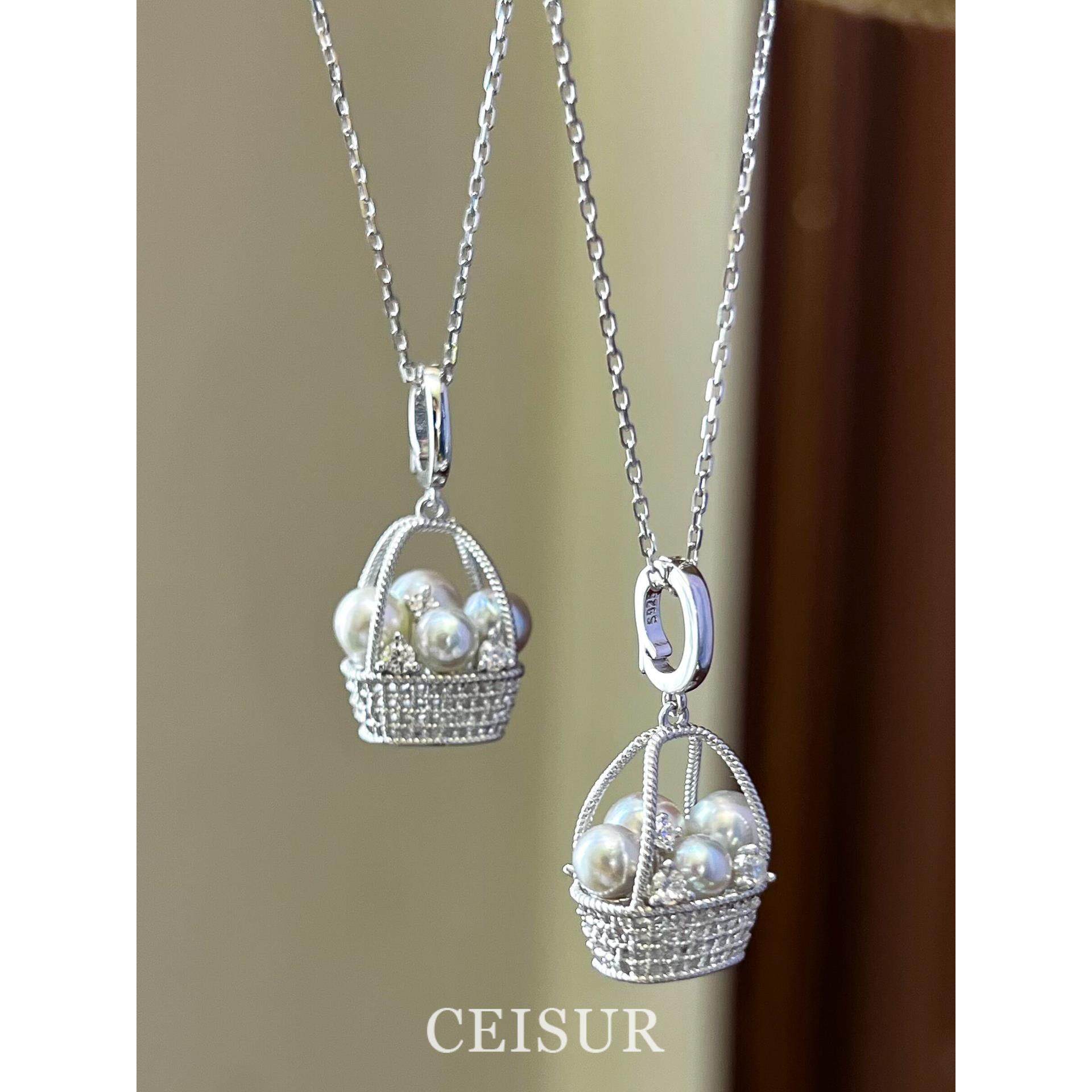 花篮施家珍珠吊坠项链