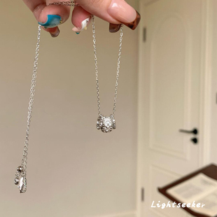 S925纯银拉丝三环路路通项链女新爆款 轻奢小众高级感气质锁骨颈链