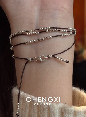 复古一款两戴银色串珠叠戴项链女