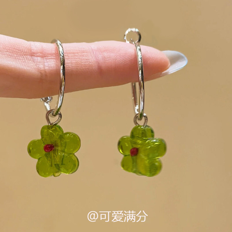 冰透绿色花朵耳扣女新款轻奢小众高级感气质百搭耳钉耳圈耳环耳饰,饰品/流行首饰/时尚饰品新,耳环,淘宝优惠券,粉丝福利购,淘宝优惠卷