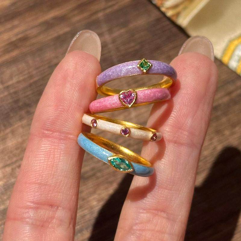 多巴胺彩色珐琅叠戴戒指