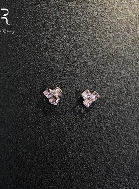 爆闪清冷感冰透紫色方糖耳钉女精致时尚小众设计耳环高级感耳饰