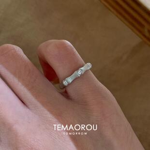 中古银色拉丝竹节尾戒女款小众设计小拇指戒指高级感独特气质指环