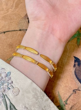 足银999.9桂花开口手镯女实心正品国潮风手环首饰