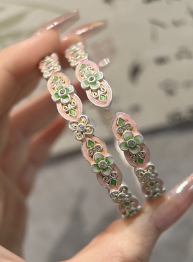 足银999.9 描金珐琅宫廷繁花镂空开口手镯新中式国风520