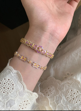 足银999.9描金珐琅彩镂空花丝如意开口手镯国潮轻奢送女友