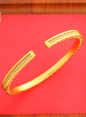 沙金久不掉色满天星点钻百福开口手镯吉祥手环转运轻奢高级感手饰