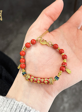 红色锦鲤上岸年年有鱼弯管转运珠福牌小鱼管手编手链手串吉祥轻奢