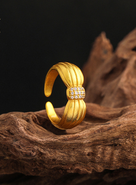 沙金镶钻拉丝蝴蝶戒指磨砂开口戒轻奢小众设计高级感女友指环饰品