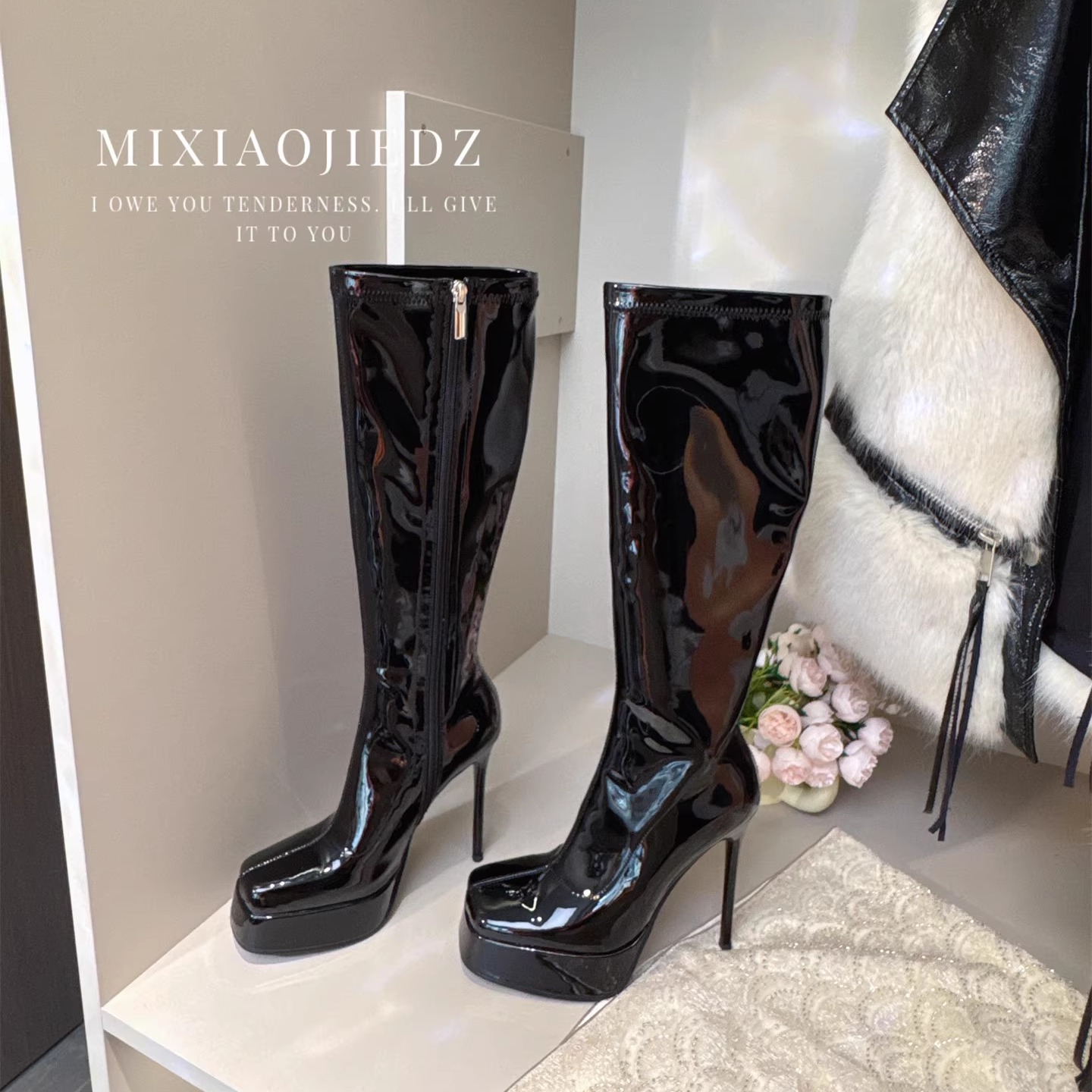 2025新款细高跟防水中筒靴