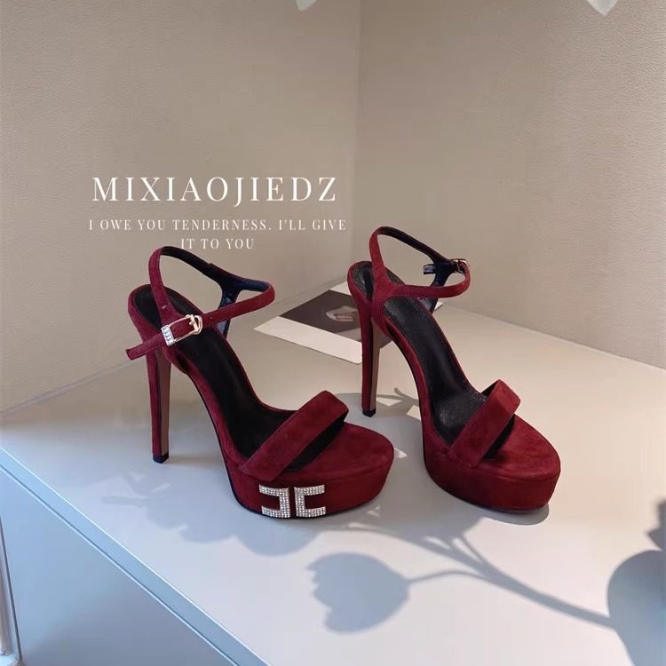 轻奢2025新款防水台真皮女鞋配裙子细高跟防水台水钻名媛气质凉鞋,女鞋,一字带凉鞋,淘宝优惠券,粉丝福利购,淘宝优惠卷