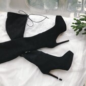 2024秋冬新款 细高跟防水台弹力靴过膝长靴真皮绒瘦瘦靴显瘦袜子靴