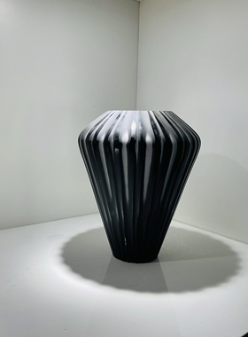 现代简约黑色手工磨刻花瓶酒店客厅软装饰品摆件插花花器