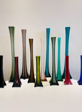 复古ins风彩色细口花瓶外贸出口手工玻璃格调花器软装饰品