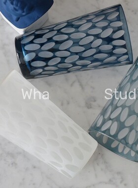 外贸出口手工玻璃摹刻杯子花瓶白蓝紫绿色捡漏8*15ins风清新