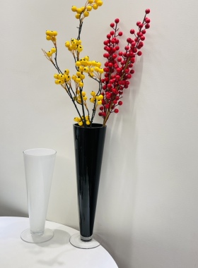 中古风复古黑白色高脚杯手工玻璃大号花瓶轻奢居家摆件极简