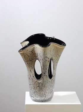 中式轻奢白色裂变手工琉璃镂空花瓶设计师软装高级感酒店前台摆件