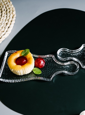 日式冷纹玻璃盘精致透明点心盘创意零食甜品水果盘玻璃砧板