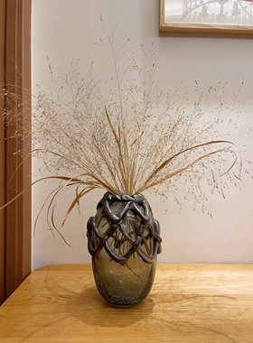 中古vintage灰色质感厚料冰裂抽象艺术拉网装饰个性琉璃花瓶摆件