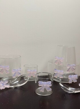 ins风蝴蝶结玻璃杯耐热高硼硅牛奶杯高颜值可爱家用喝水早餐杯子