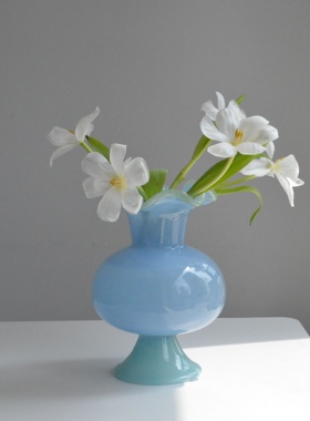 中古风荷叶花边风灯绿色底座高侘寂风家居拼色玻璃花瓶简欧合集