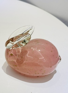 粉色洒金兔子摆件外贸出口手工玻璃动物镇纸一级品11*8*9cm