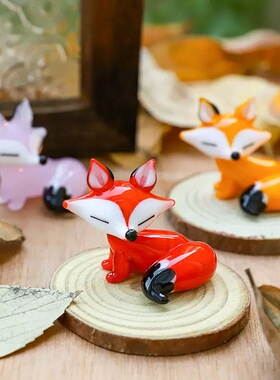 新款摆饰创意家居摆件卡通狐狸摆件玻璃工艺品摆件办公桌面装饰