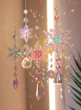圣诞节彩雪花水晶太阳捕手冰柱挂件窗户圣诞树装饰