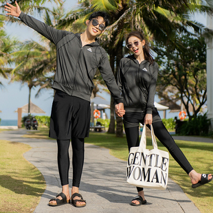 潜水服情侣加肥加大码分体胖M男女长袖沙滩泳装防晒游泳衣水母服