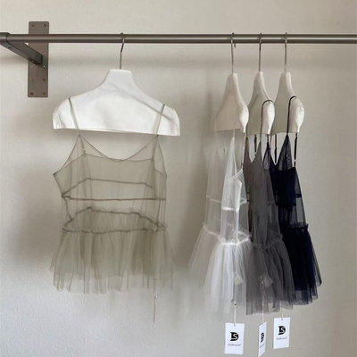 L少女 Doubleseven韩系叠穿透视花边网纱罩衫吊带背心上衣女39072