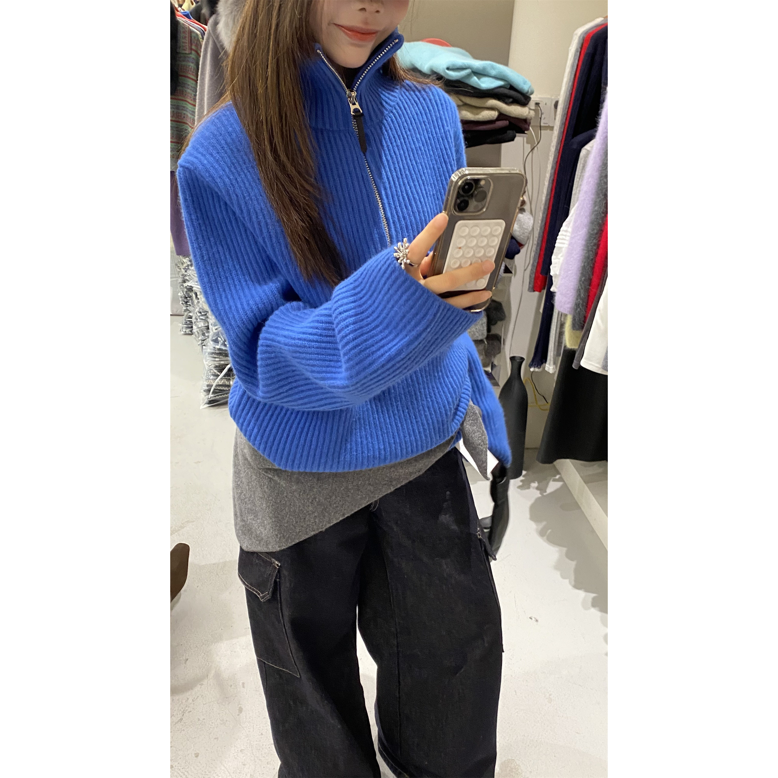 L少女 Doubleseven气质高领羊毛衫 韩系半拉链针织衫女套头毛衣