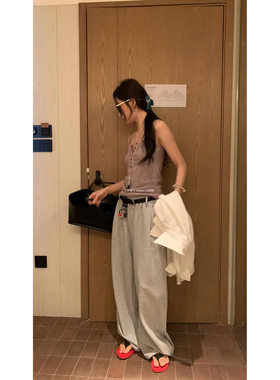 L少女 Tessbrii阔腿裤卫裤女 直筒束脚长裤通勤松弛感休闲裤38871