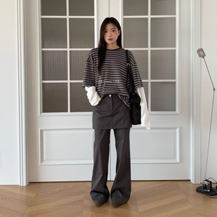 女宽松阔腿牛仔裤 腰封屁帘假两件休闲裤 616825 waitmore时尚 L少女