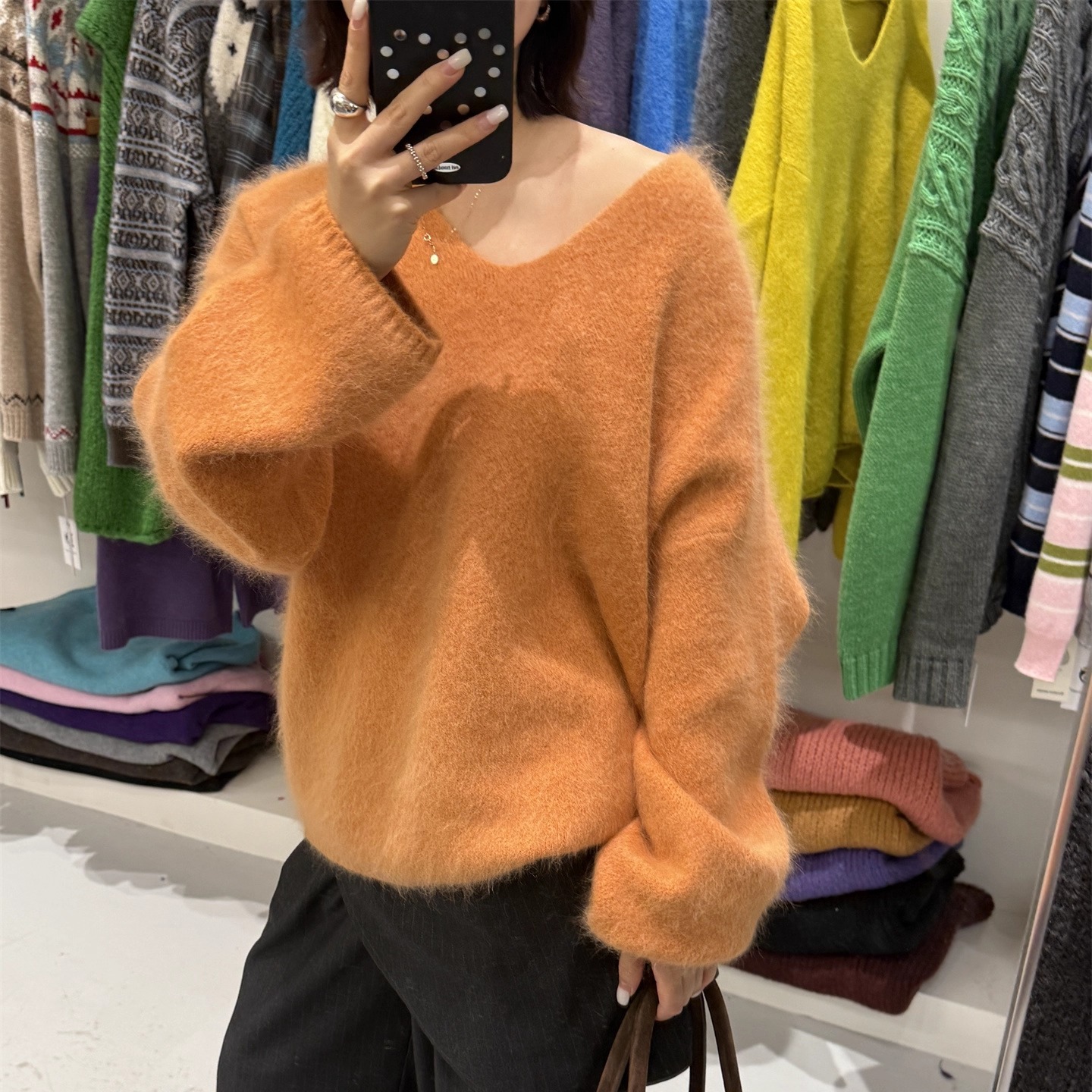 L少女 Doubleseven多色兔兔毛衣 V领套头针织衫宽松百搭慵懒上衣