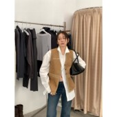 坎肩外套上衣 背心女秋冬叠穿无袖 L少女 复古美拉德麂皮绒马甲