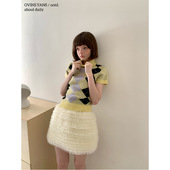 L少女 针织上衣 韩系小个子菱格高领毛衣短袖 ovinsyang 甜味糖果