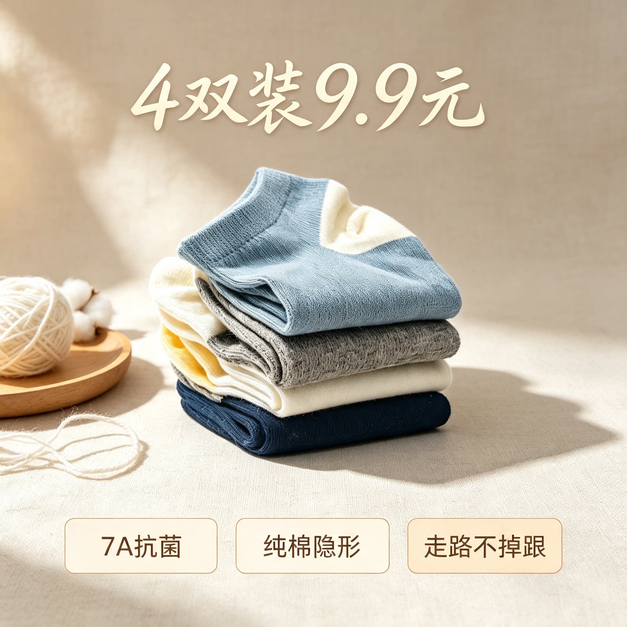 4双船袜9.9元纯棉防臭7a抗菌夏季薄款短袜女全棉不掉跟隐形袜运动