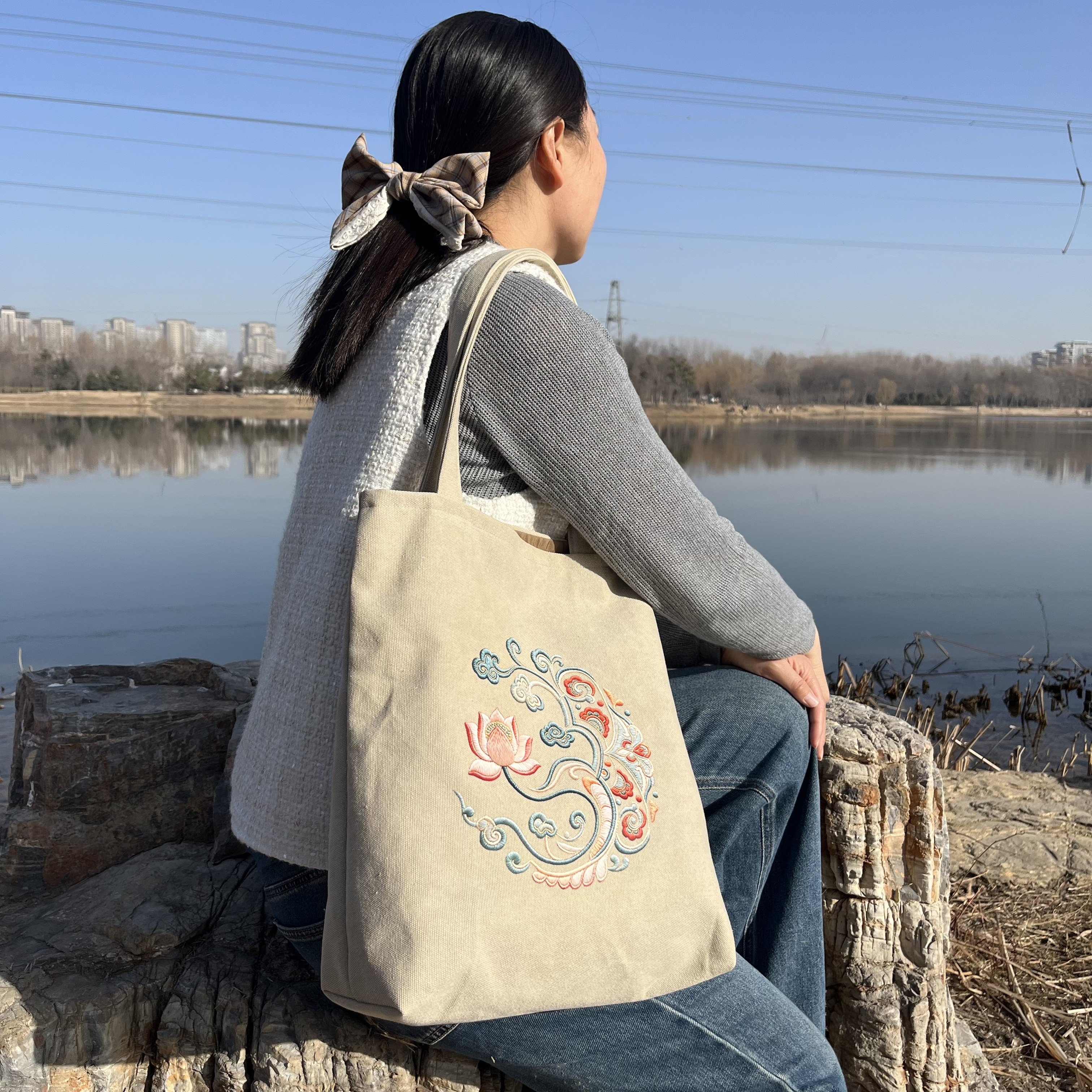 仿刺绣立体印花加厚纯棉帆布包女大容量单肩手提托特禅意佛系文艺,箱包皮具/热销女包/男包,时尚帆布包,淘宝优惠券,粉丝福利购,淘宝优惠卷