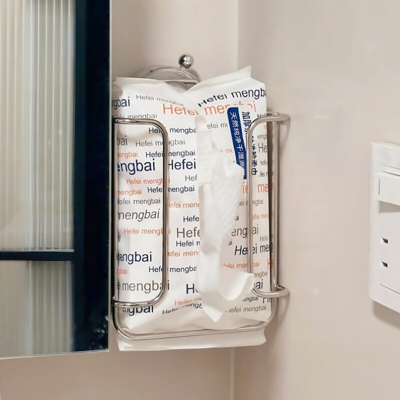 免打孔吸盘不锈钢纸巾架卫生间厕所壁挂式置物架抽纸洗脸巾收纳盒