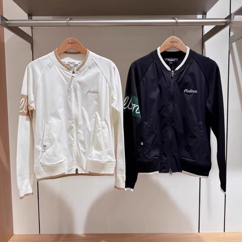 韩国高尔夫女士显瘦百搭拼色拉链长袖外套运动针织拼接防风上衣