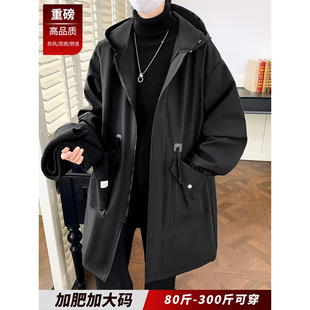 长款外套男士春季高级感中长款风衣胖子宽松加肥加大码300斤男装