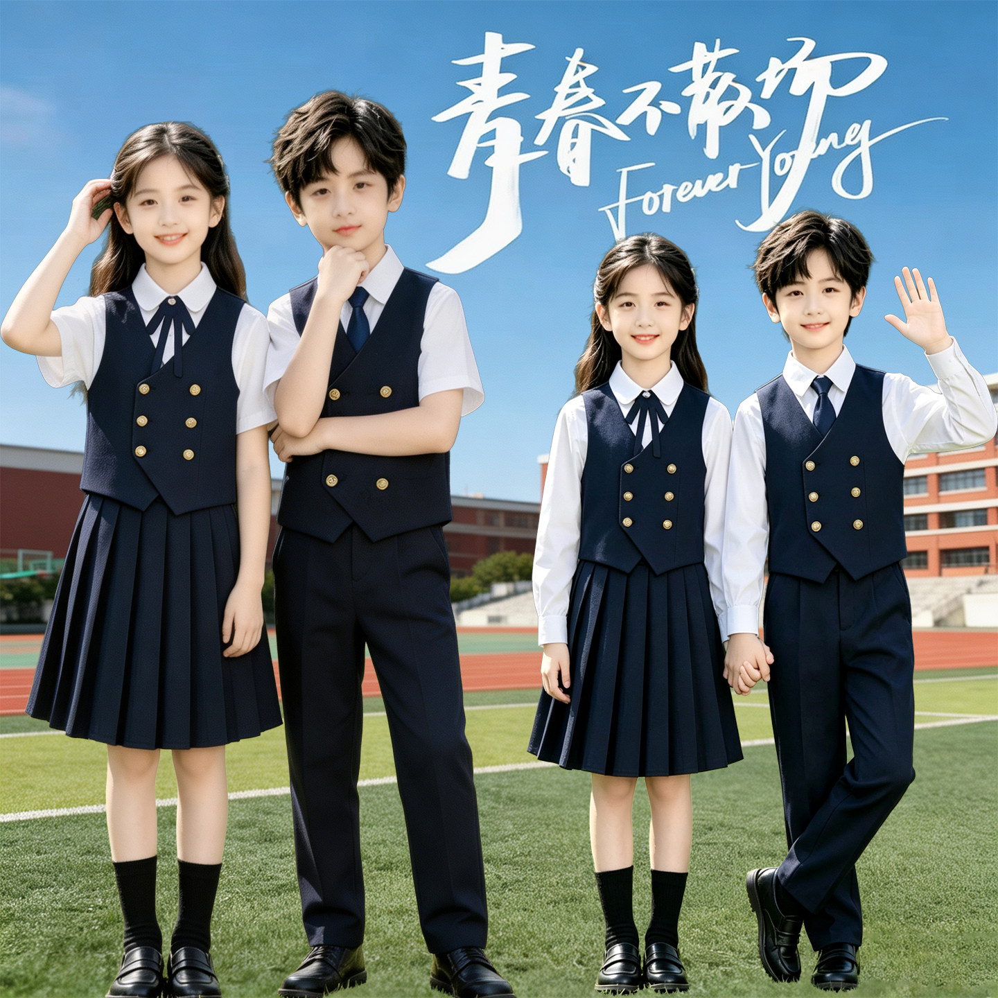 中小学生朗诵服装儿童合唱演出服学院风班服演讲比赛主持礼服男女图片