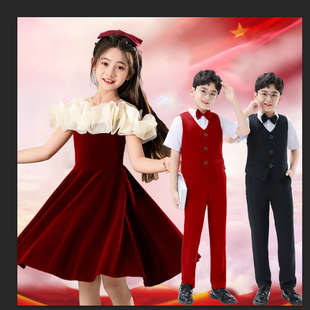 国庆儿童演出服中小学生大合唱团红色爱国诗歌朗诵演讲服装男女童