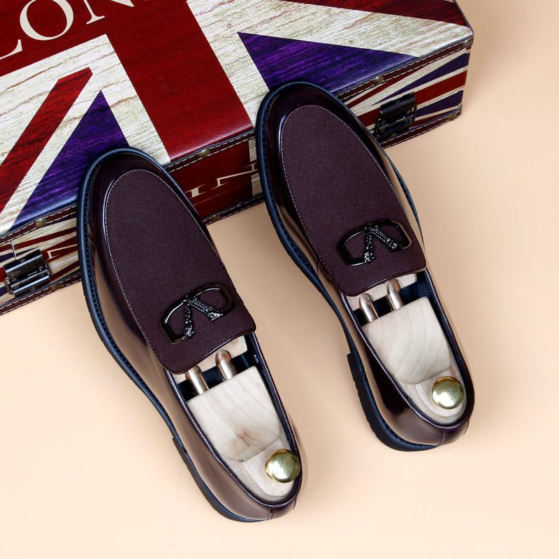 尖头韩版皮鞋漆皮乐福鞋一脚蹬夏季透气男鞋商务正装增高绒皮婚鞋