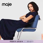 深蓝色荷叶边裙摆短袖 Maje2026春季 针织连衣裙 法式 时尚 新款 女装