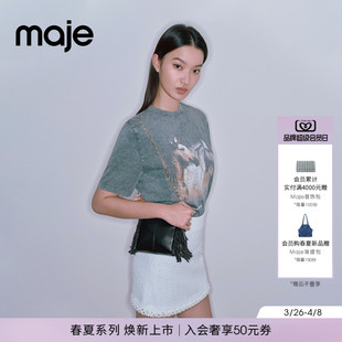 Maje新年系列2026早春新款 法式 马年主题印花棉质针织T恤衫 女装