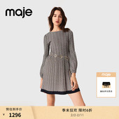 末6折Maje商场同款 2025秋冬新款 女装 季 法式 复古印花收腰连衣裙