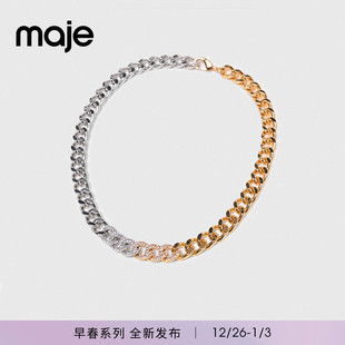 新款 仿钻装 女式 时尚 饰双色链条平板路缘扣项链 法式 Maje2026春季