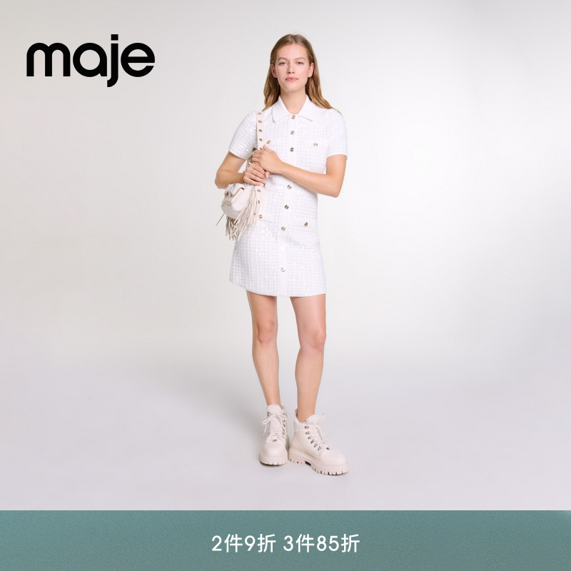 Maje气质短袖亮片短款针织连衣裙图片
