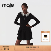 末7折Maje2025秋冬新款 女装 法式 季 仿珍珠装 饰可拆卸娃娃领连衣裙